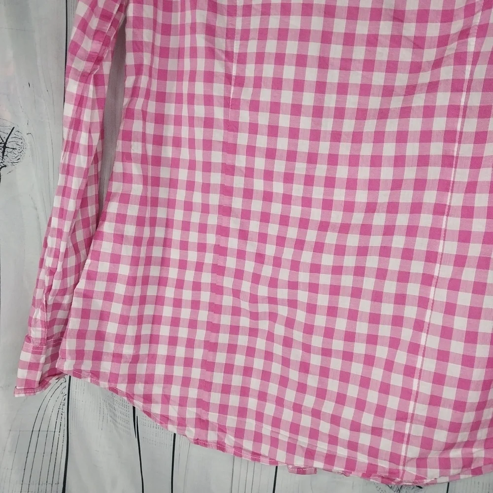 J.Crew Factory Pink And White Gingham Button Down Lightweight Cotton Shirt